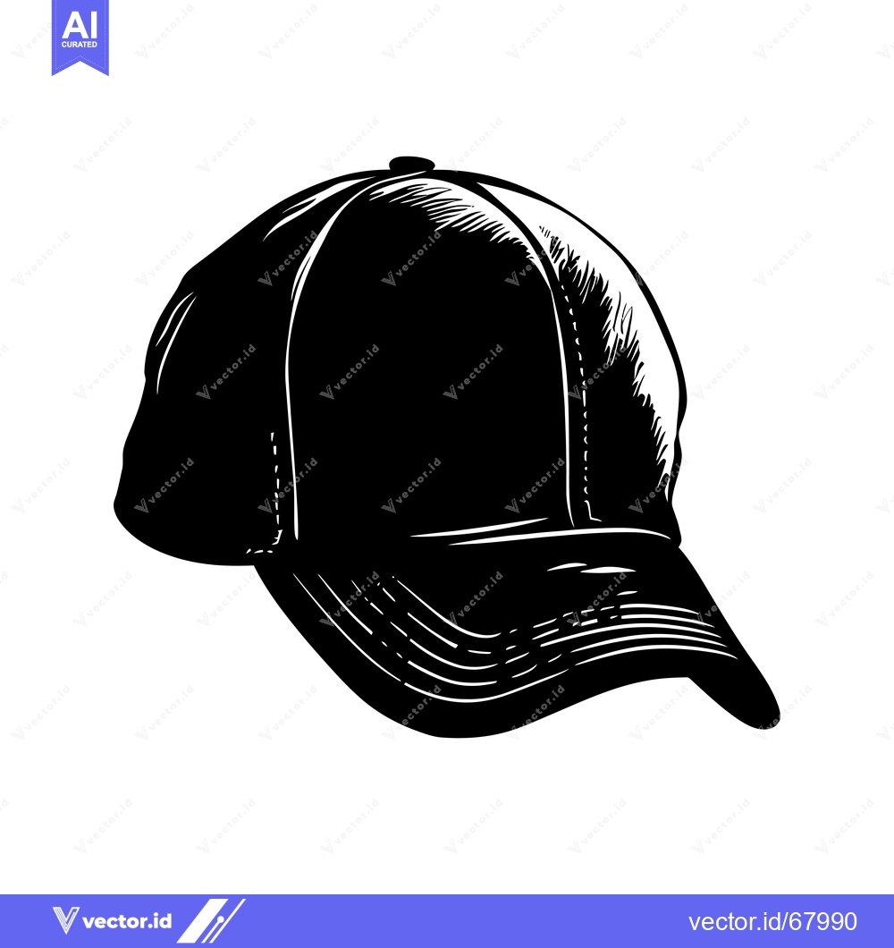 Premium Vector dari A black and white illustration of a baseball cap