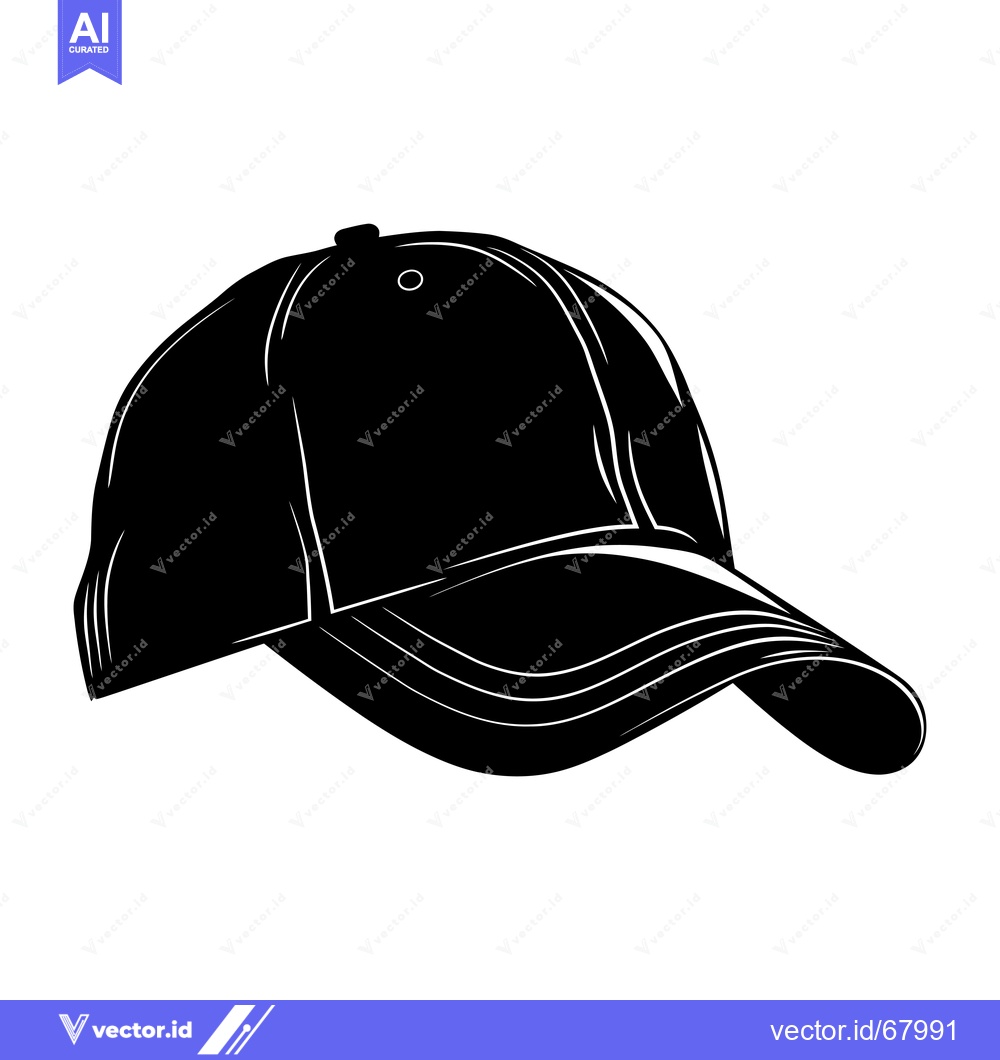 Premium Vector of Black and white silhouette of a baseball cap