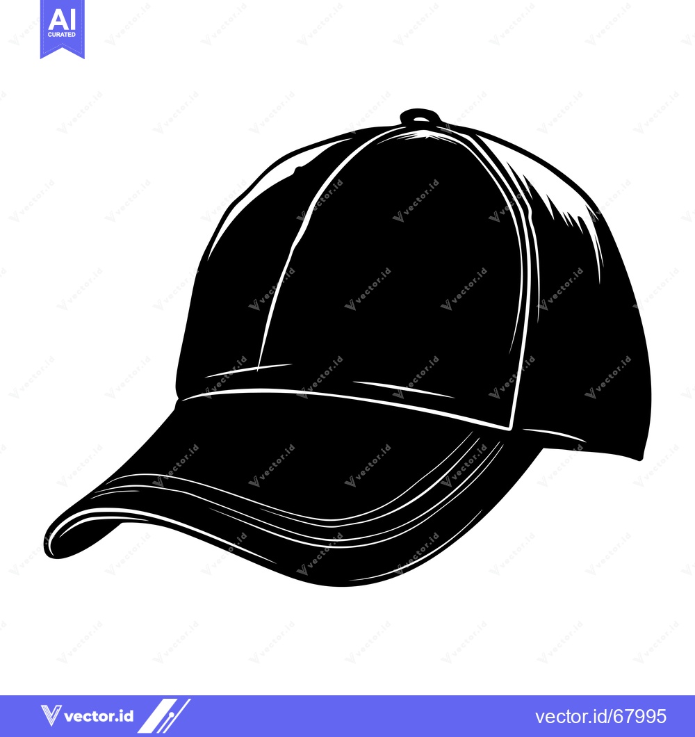 Premium Vector of A Black and White Silhouette of a Baseball Cap