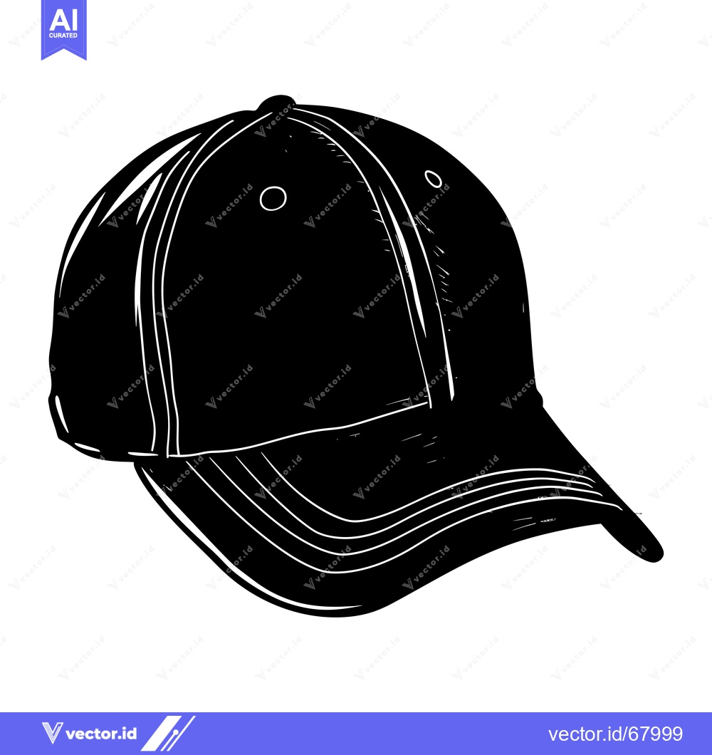 Premium Vector dari Black and White Hand Drawn Silhouette of a Baseball Cap