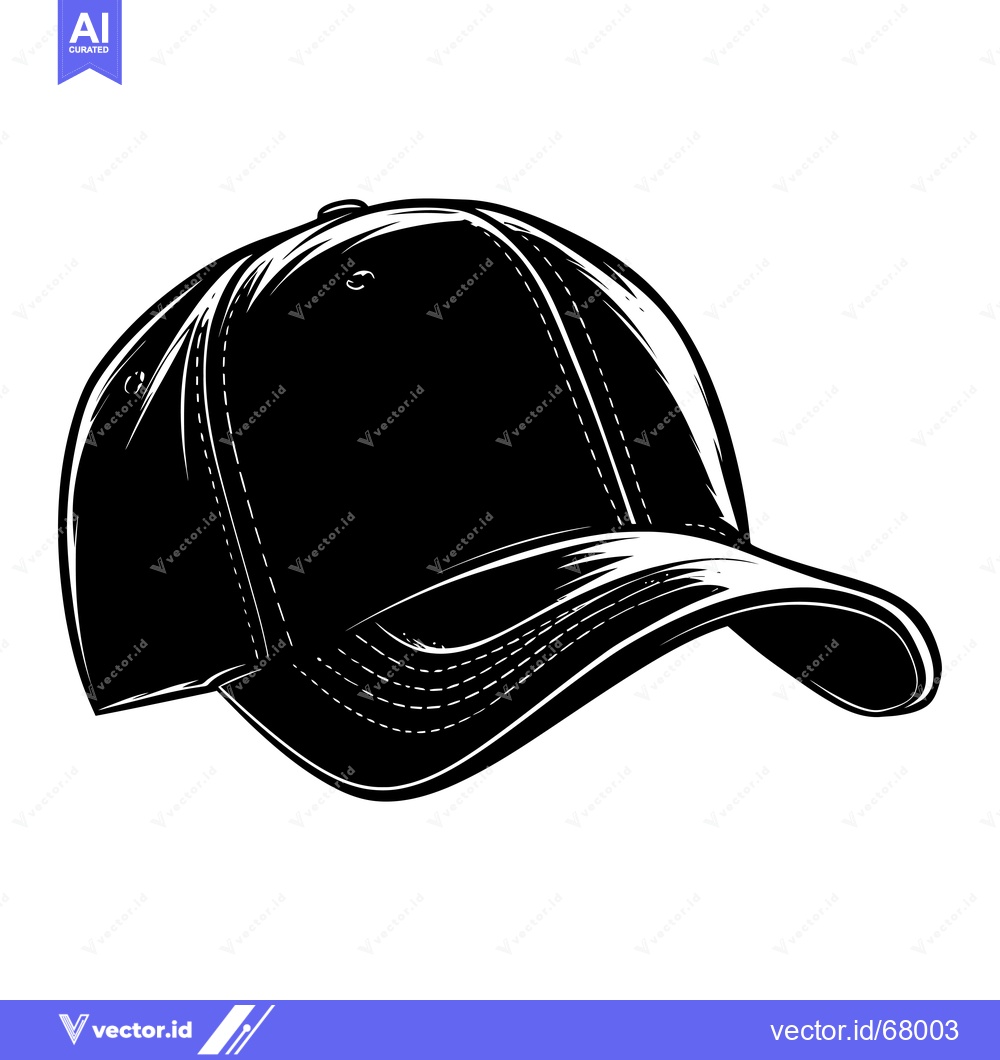 Premium Vector dari Black and White Illustration of a Baseball Cap
