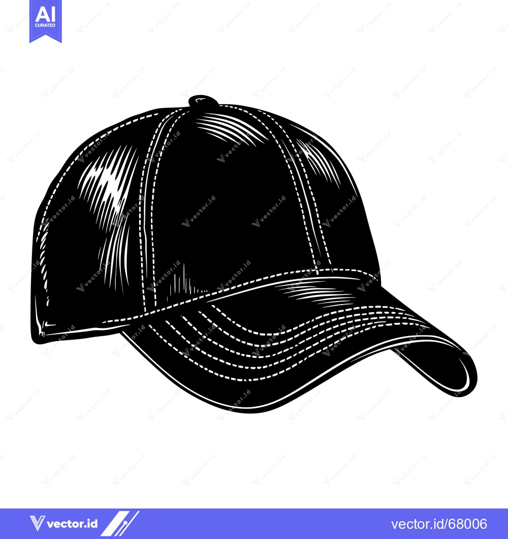 Premium Vector dari Black and White Illustration of a Baseball Cap