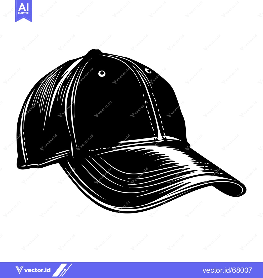 Premium Vector dari A Black and White Illustration of a Baseball Cap
