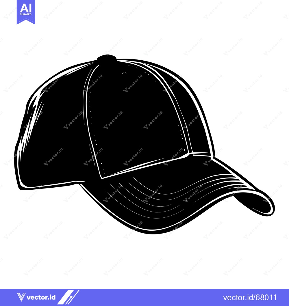 Premium Vector of Black and White Illustration of a Baseball Cap