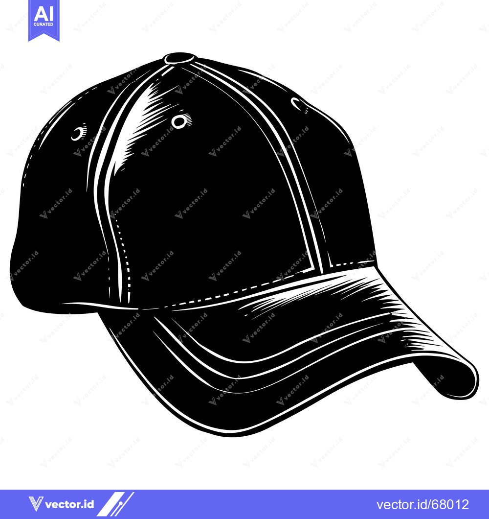 Premium Vector of Black and white illustration of a baseball cap