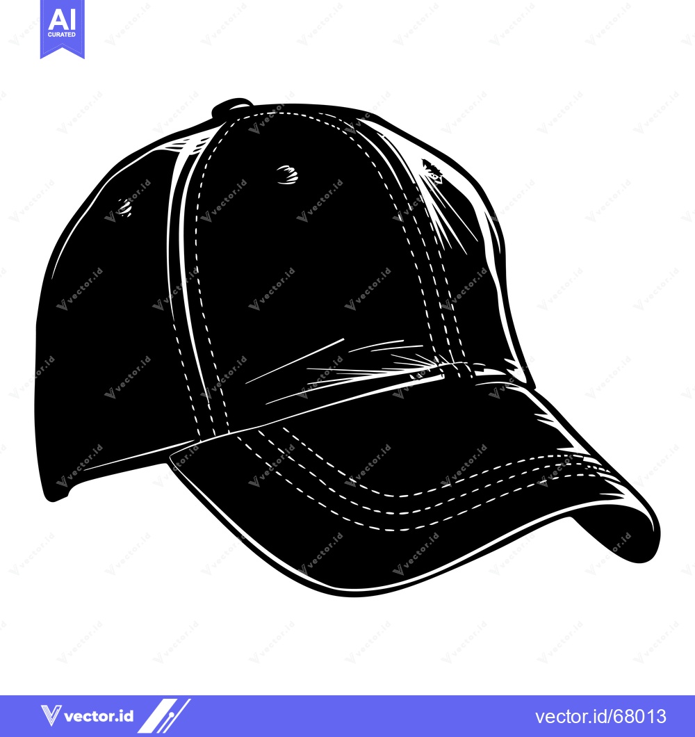 Premium Vector dari A Black and White Illustration of a Baseball Cap
