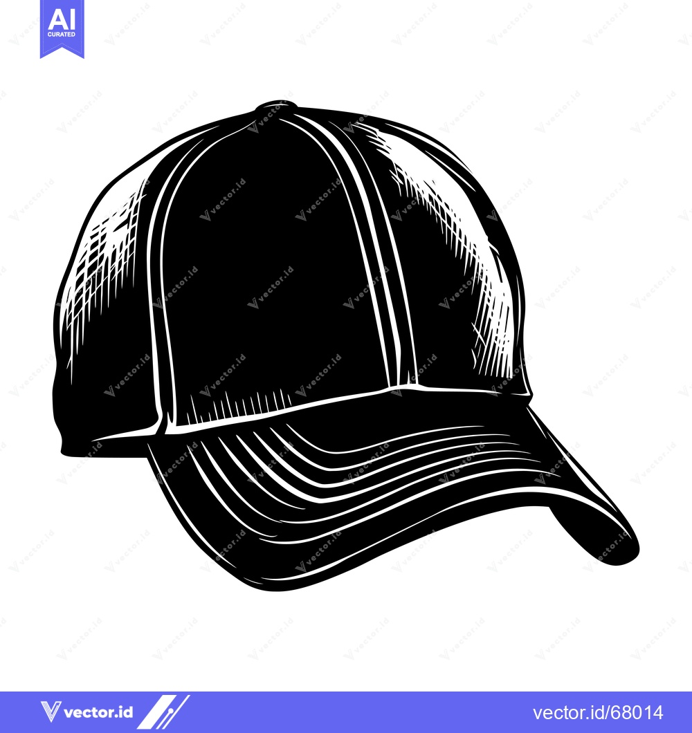 Premium Vector of Black and White Illustration of a Baseball Cap