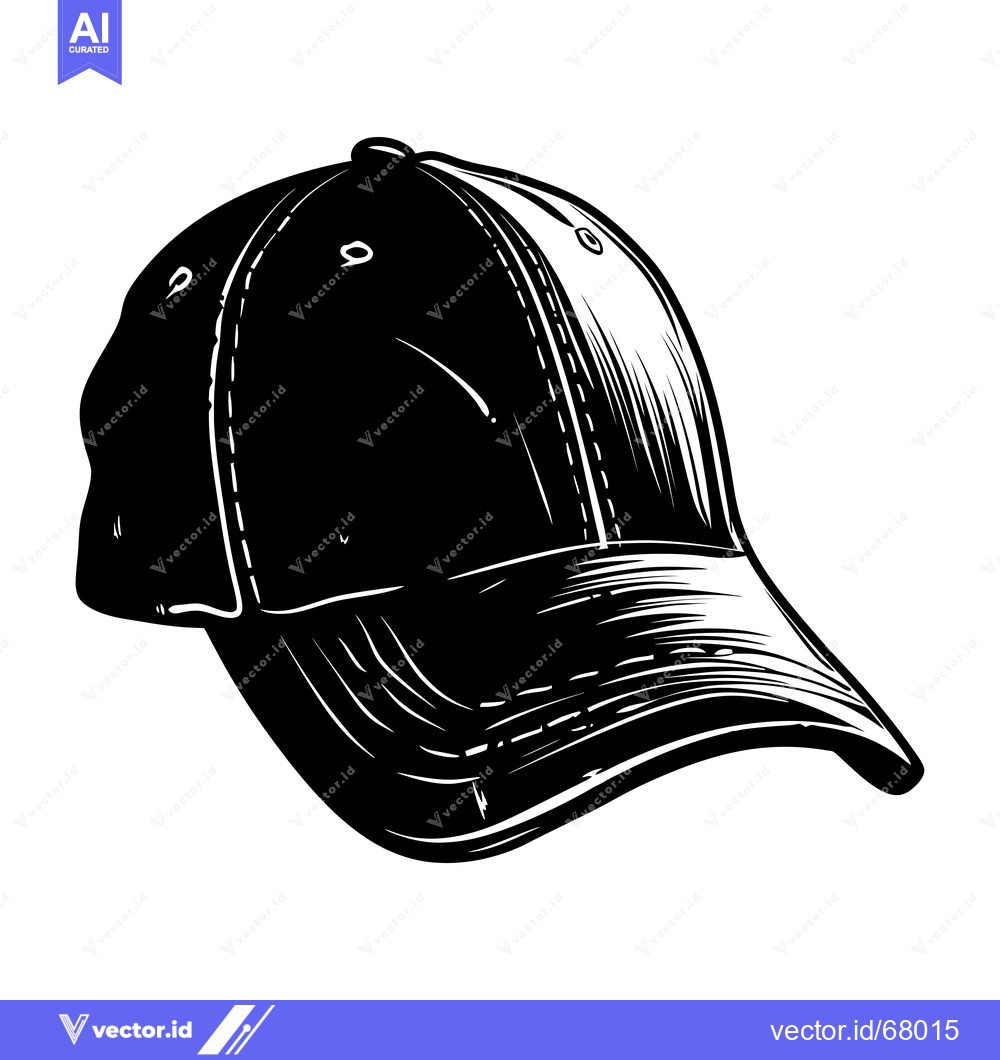 Premium Vector of Black and White Hand-Drawn Illustration of a Baseball Cap