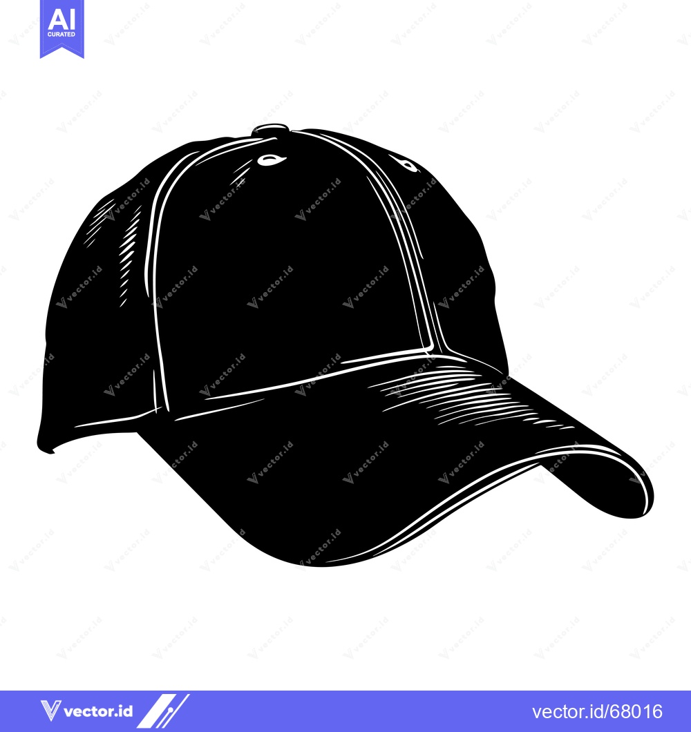 Premium Vector of Black and White Illustration of a Baseball Cap