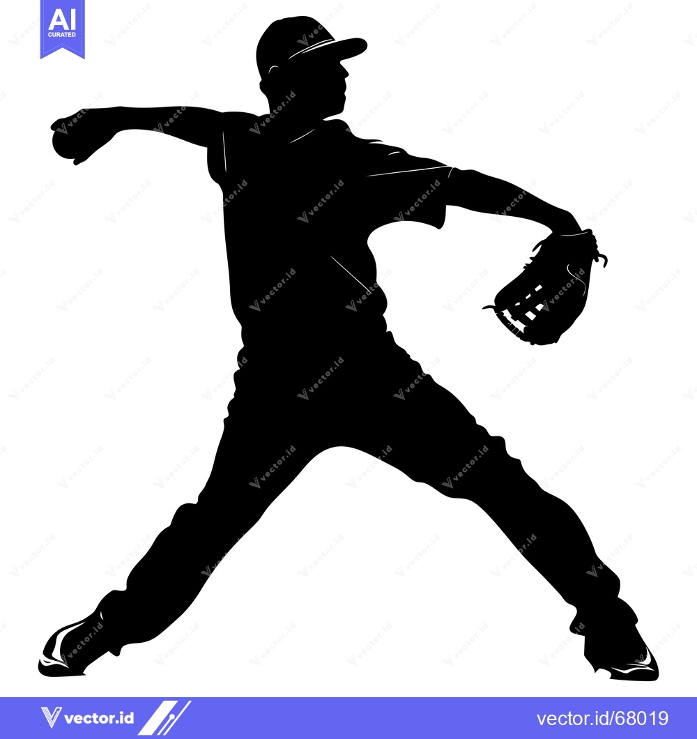 Premium Vector dari Silhouette of a Baseball Pitcher in Mid-Throw