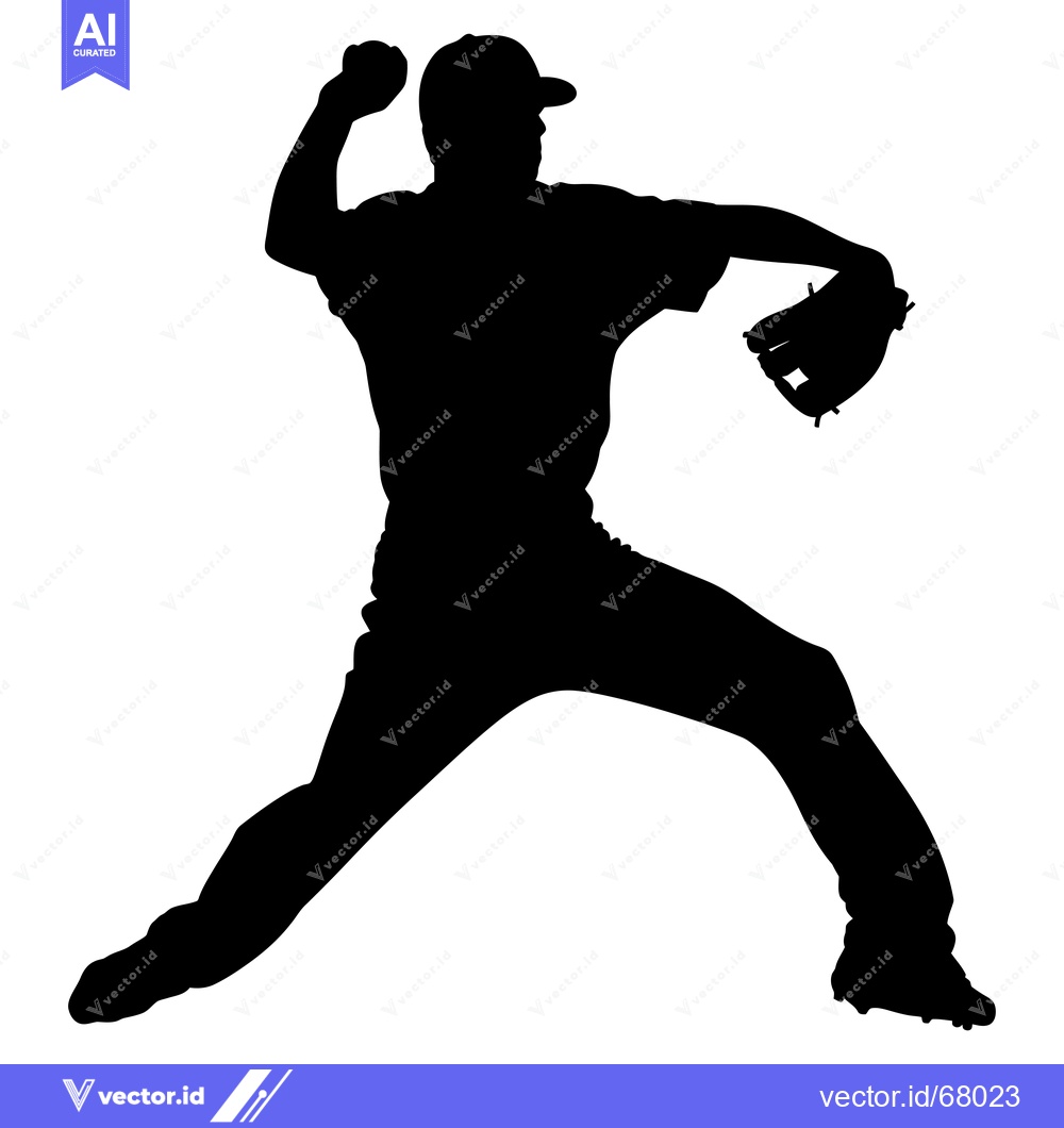 Premium Vector dari Silhouette of a Baseball Pitcher in Mid-Throw