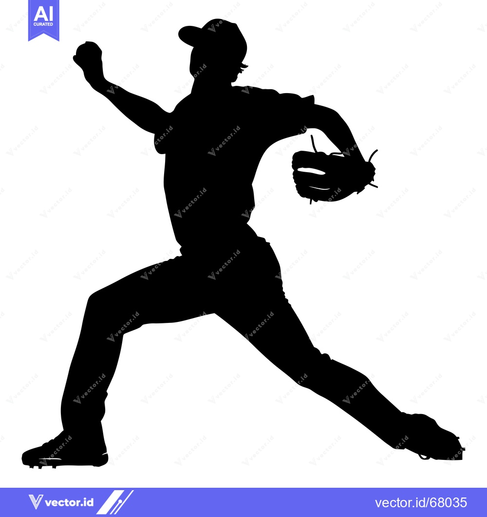 Premium Vector dari Silhouette of a baseball pitcher in mid-throw, with a glove and a cap