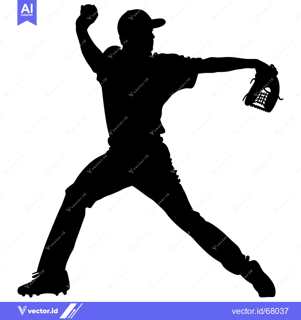 Premium Vector dari Silhouette of a Baseball Pitcher in Mid-Throw