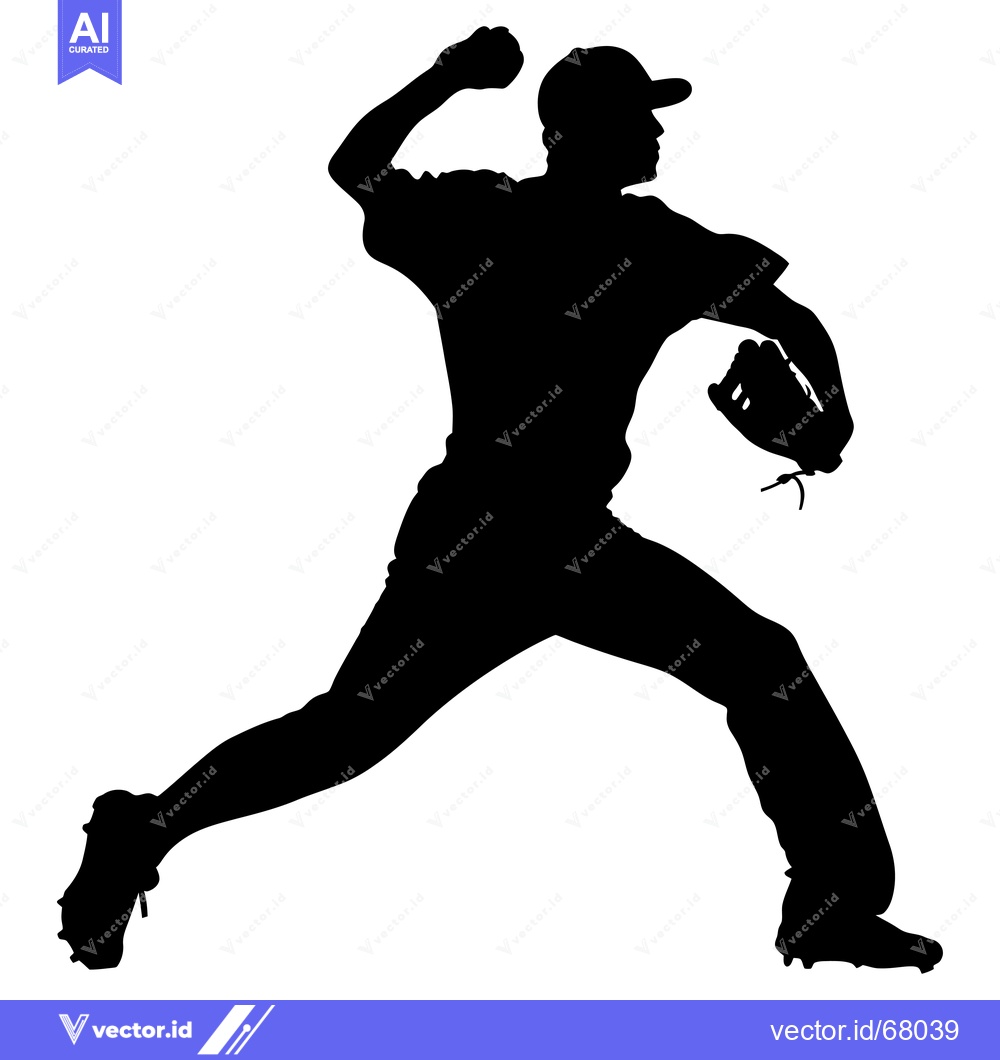 Premium Vector dari Silhouette of a Baseball Pitcher in Mid-Throw