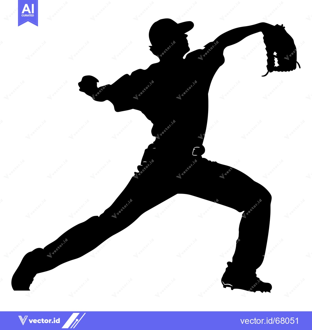 Premium Vector dari Silhouette of a baseball pitcher in mid-throw