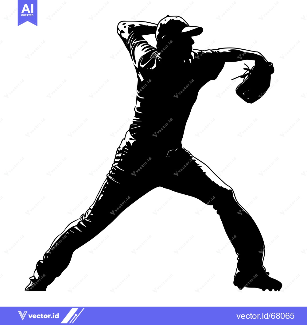 Premium Vector dari Silhouette of a Baseball Pitcher in Mid-Throw
