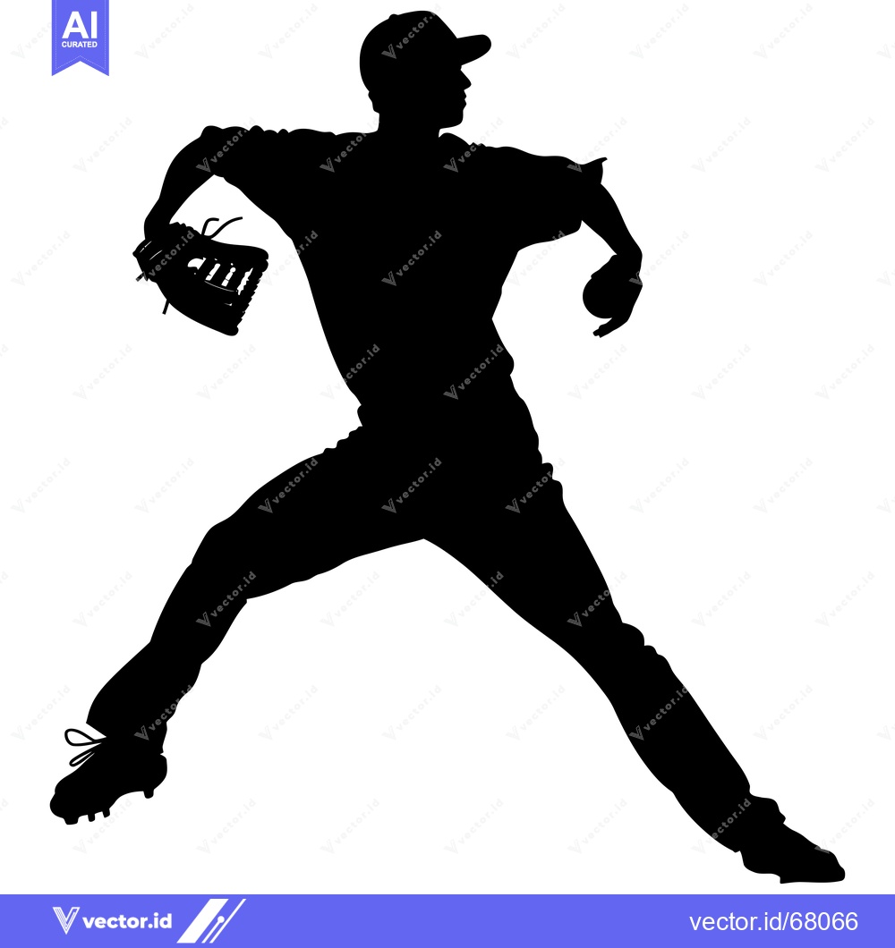 Premium Vector dari Silhouette of a Baseball Pitcher in Mid-Throw