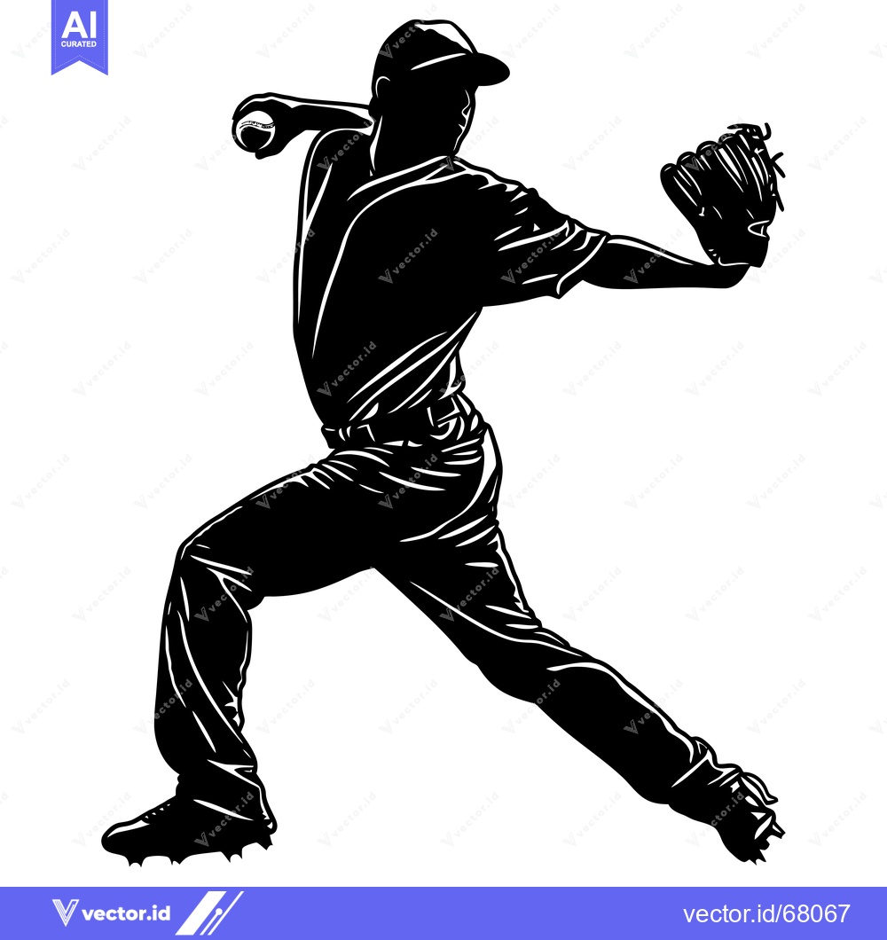 Premium Vector dari A Baseball Pitcher in a Throwing Motion Silhouette