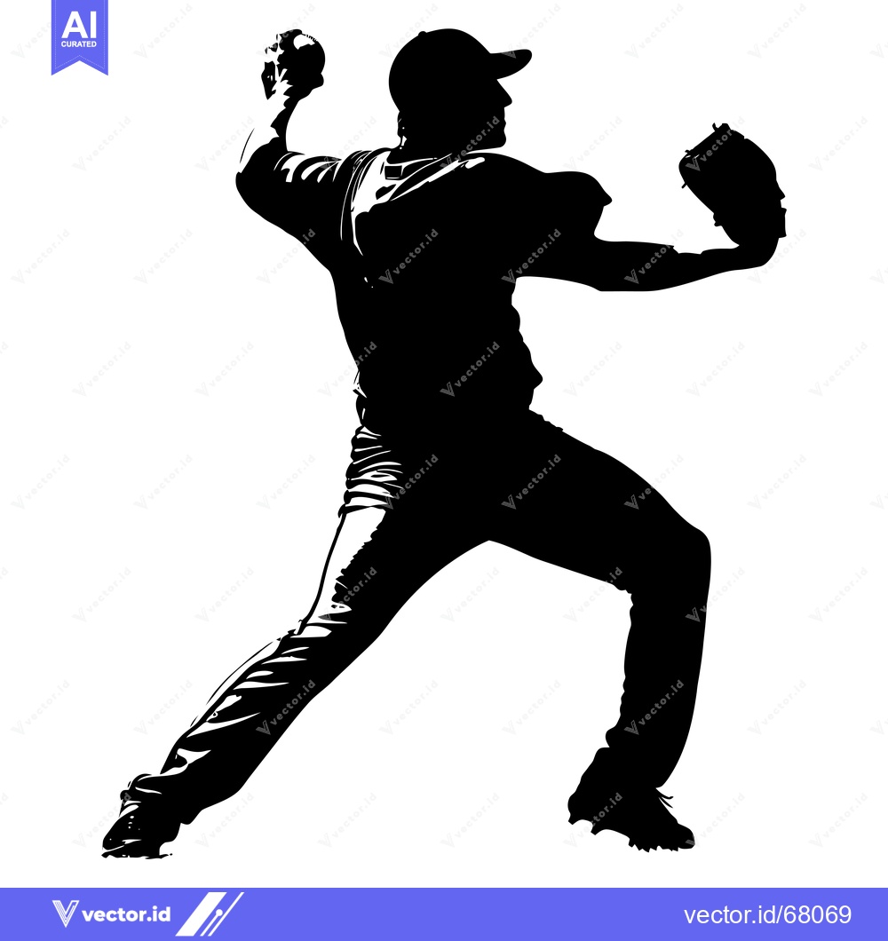 Premium Vector of Baseball Pitcher Silhouette in Mid-Throw