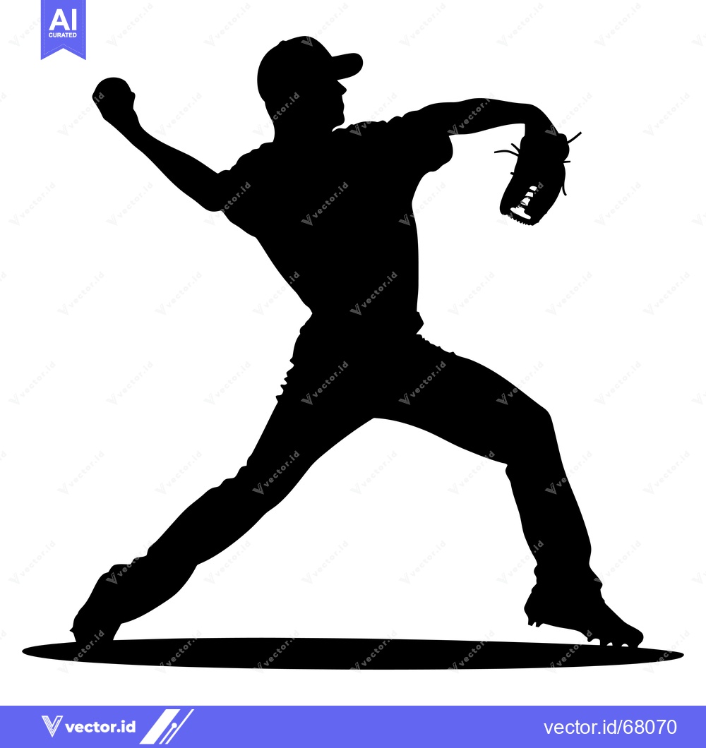 Premium Vector dari Silhouette of a Baseball Pitcher in Mid-Throw