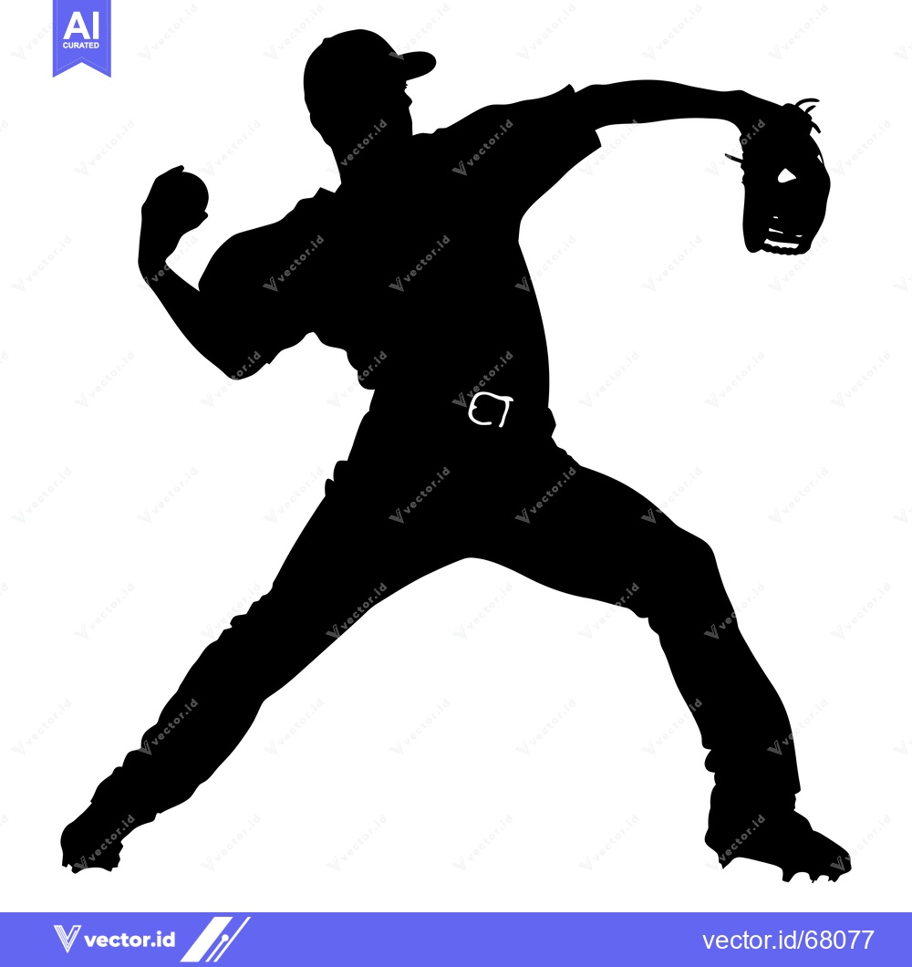 Premium Vector dari Silhouette of a Baseball Pitcher in Mid-Throw