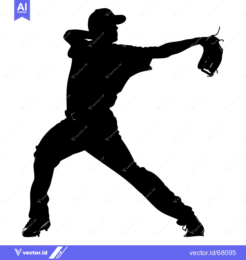 Premium Vector dari Silhouette of a Baseball Pitcher in Mid-Throw