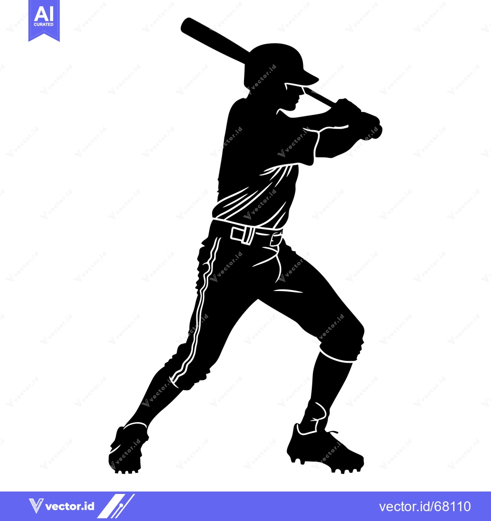 Premium Vector dari Silhouette of a Baseball Player Swinging a Bat