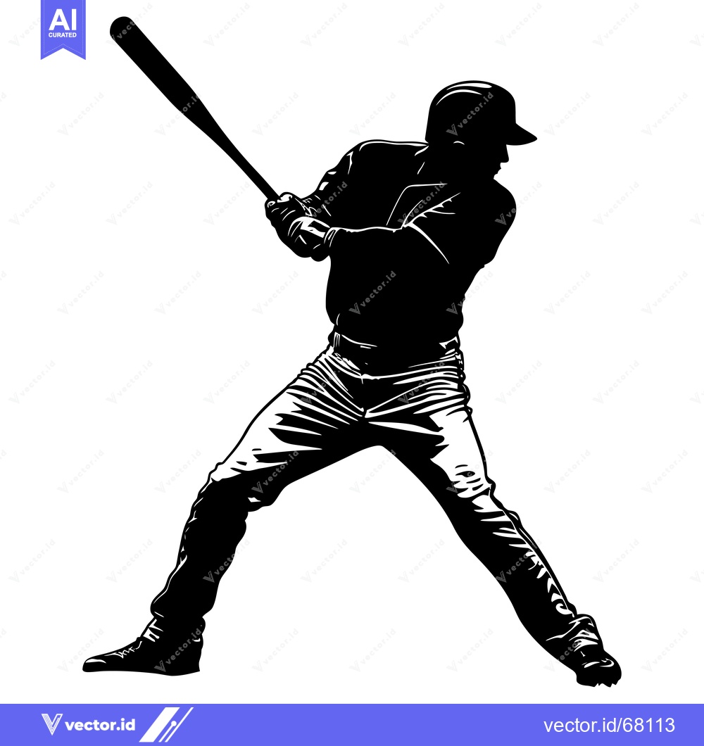 Premium Vector dari Silhouette of a Baseball Player Swinging a Bat