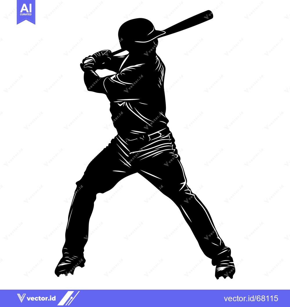 Premium Vector dari Silhouette of a Baseball Player Swinging a Bat
