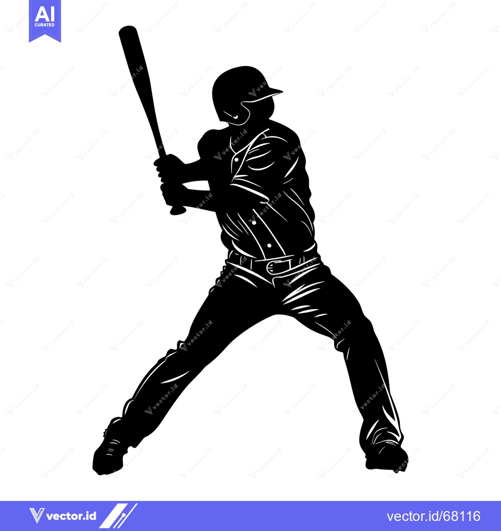 Premium Vector dari Silhouette of a Baseball Player Swinging a Bat
