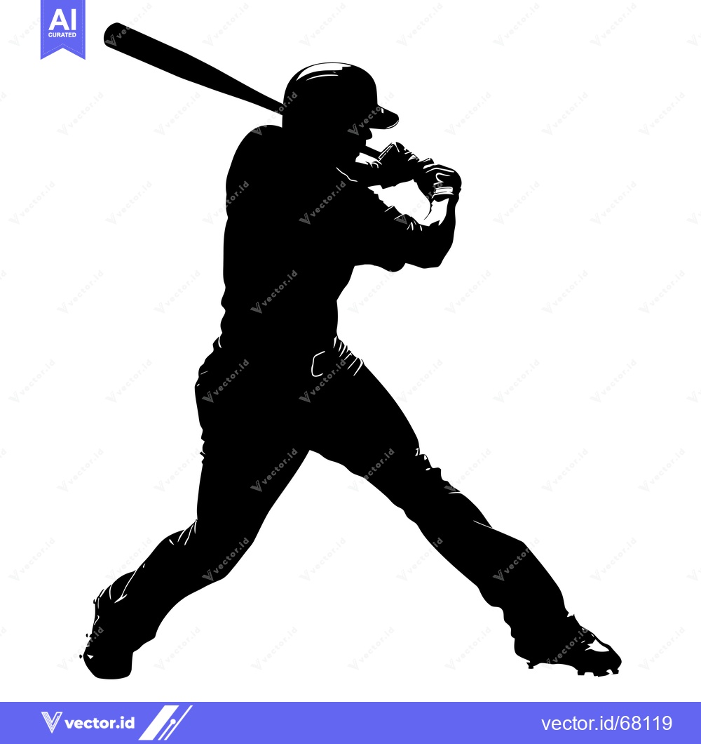 Premium Vector dari Silhouette of a Baseball Player Swinging a Bat