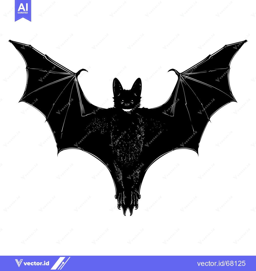 Premium Vector of Black and White Silhouette of a Bat with Spread Wings