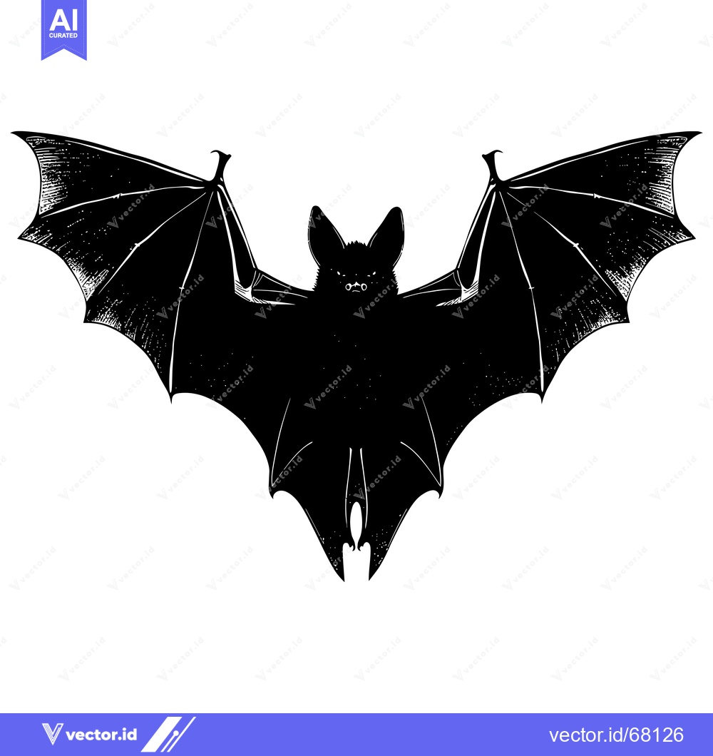 Premium Vector dari Black and White Illustration of a Bat with Wings Spread Open