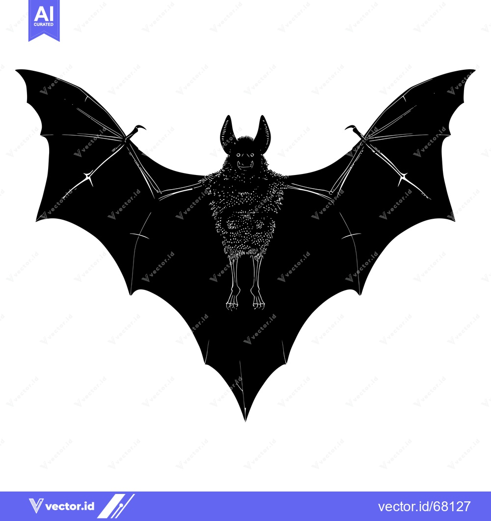 Premium Vector dari A Black and White Silhouette of a Bat with Spread Wings