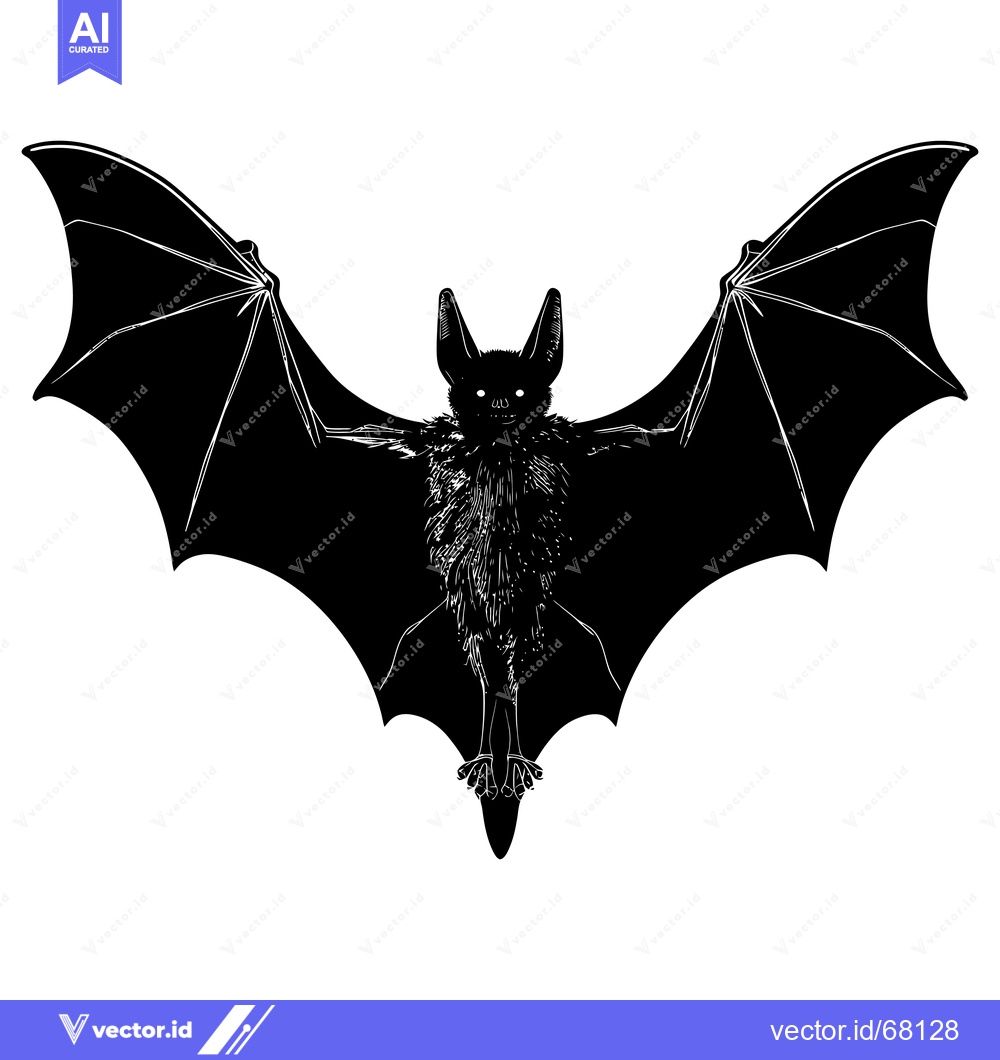 Premium Vector dari Black and White Silhouette of a Bat with Spread Wings
