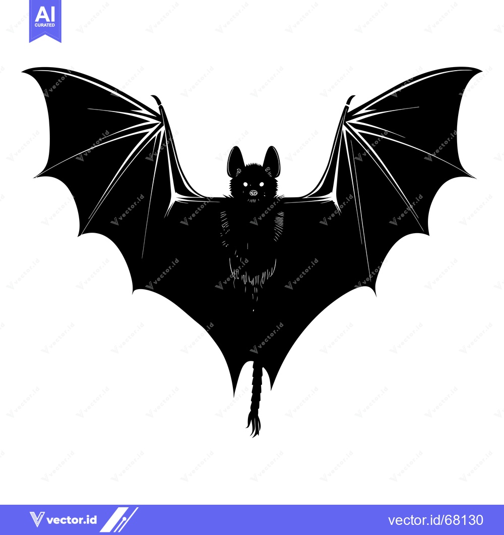 Premium Vector dari Black and White Silhouette of a Bat with Spread Wings