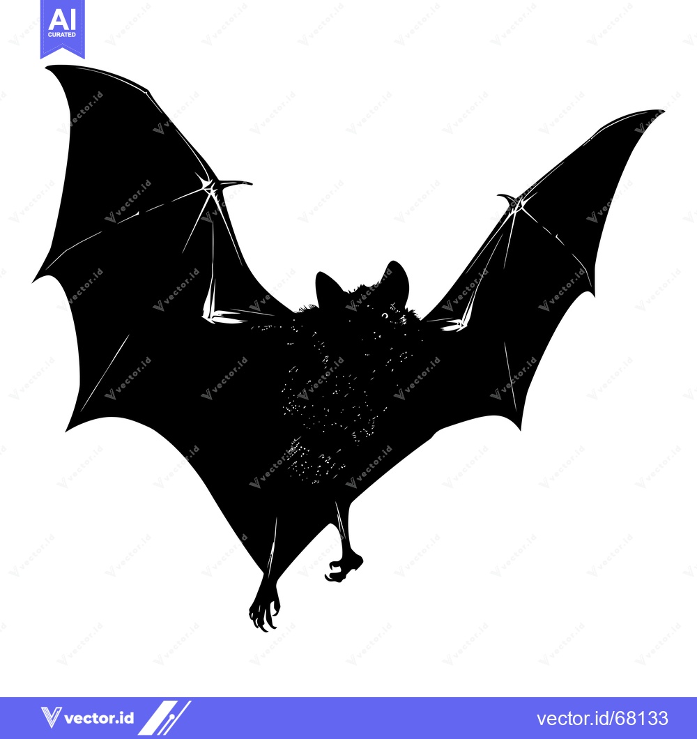 Premium Vector of Black and White Silhouette of a Bat with Spread Wings