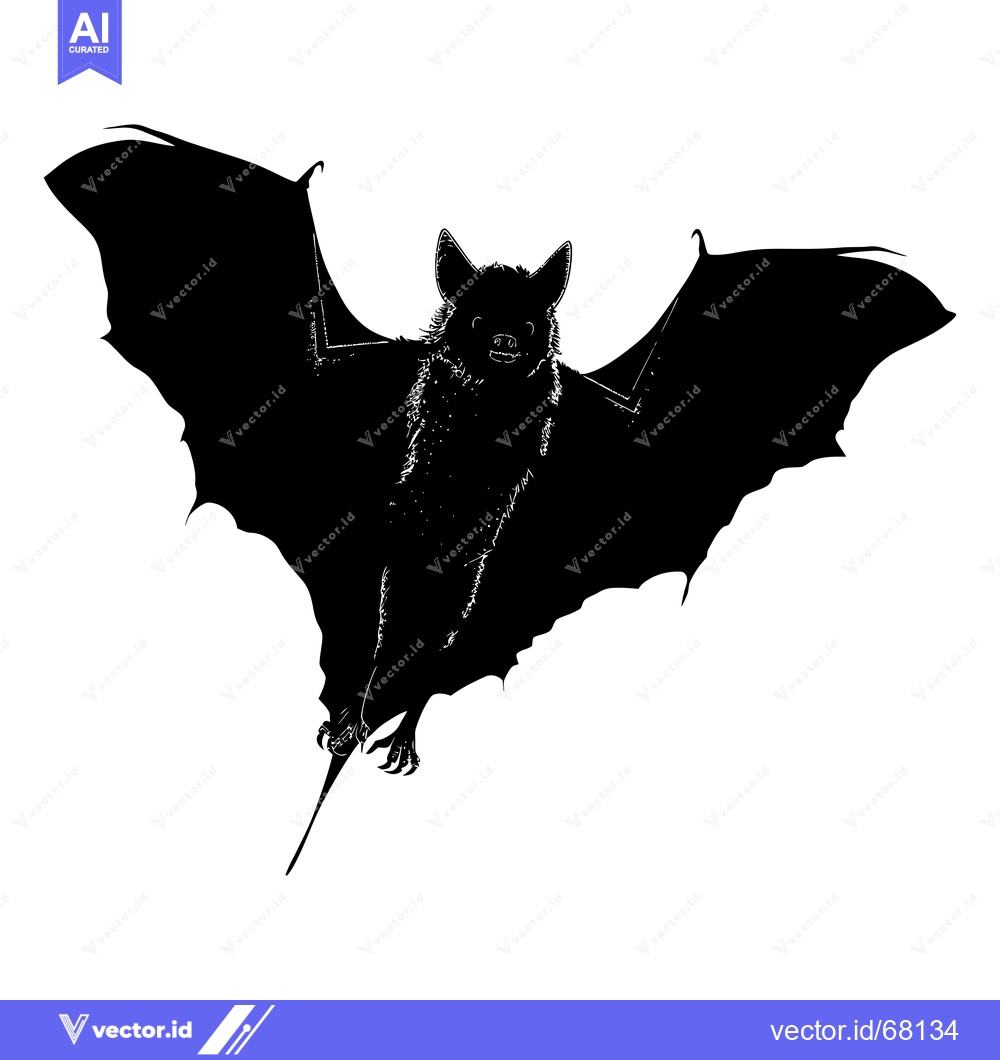 Premium Vector of Black and White Silhouette of a Bat in Flight