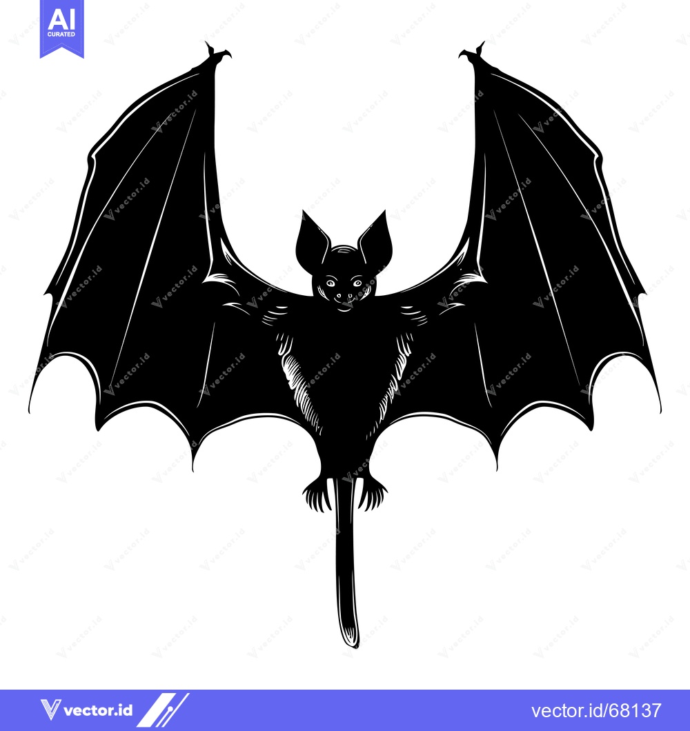 Premium Vector dari Black and White Silhouette of a Bat with Wings Spread