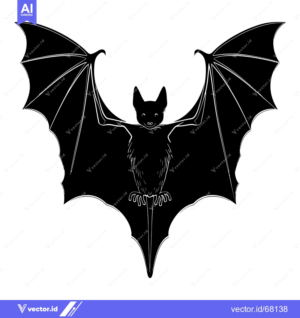 Premium Vector of Black and White Silhouette of a Bat with Spread Wings