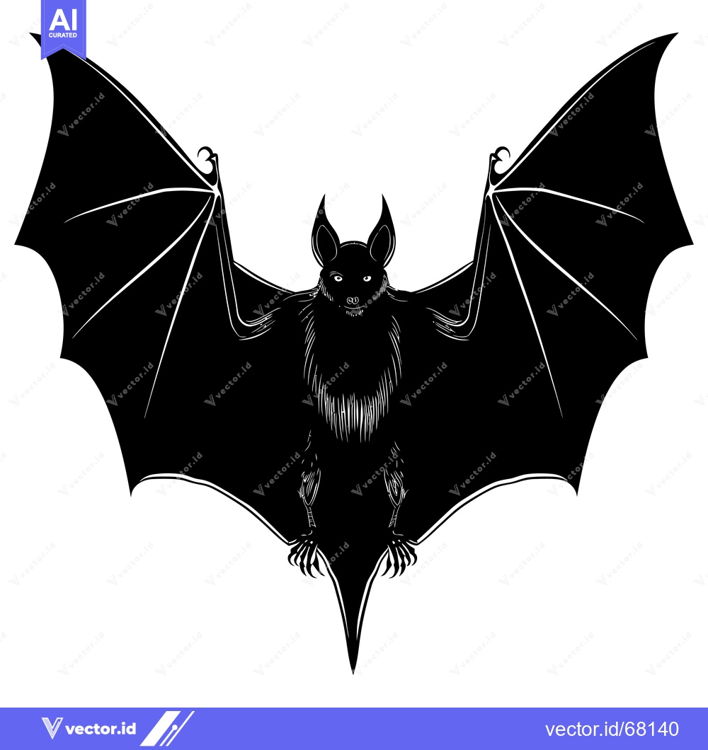 Premium Vector of Black and white silhouette of a bat with outstretched wings