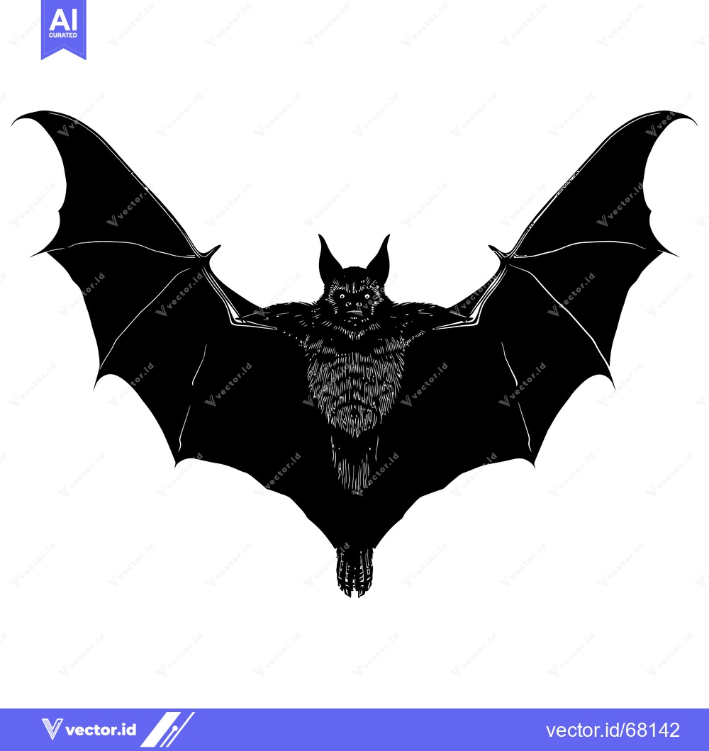 Premium Vector of Black and White Silhouette of a Bat with Spread Wings