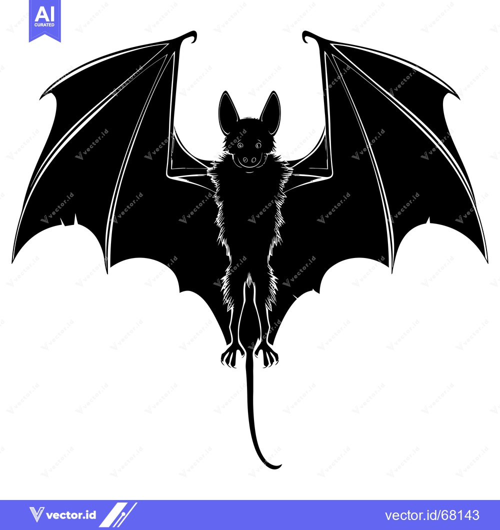 Premium Vector dari Black and white silhouette of a bat with spread wings