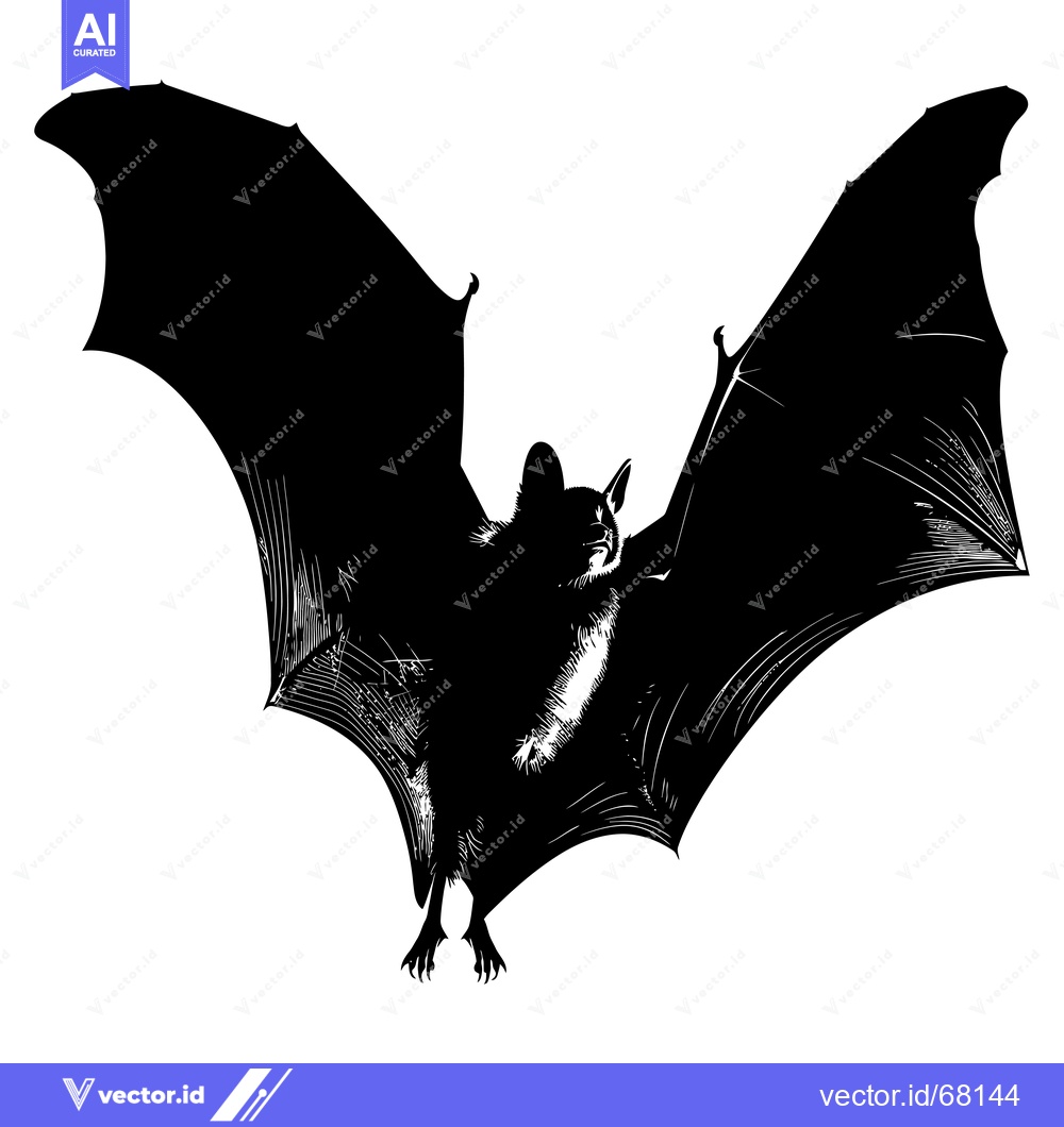 Premium Vector dari Silhouette of a Bat with Spread Wings in Flight