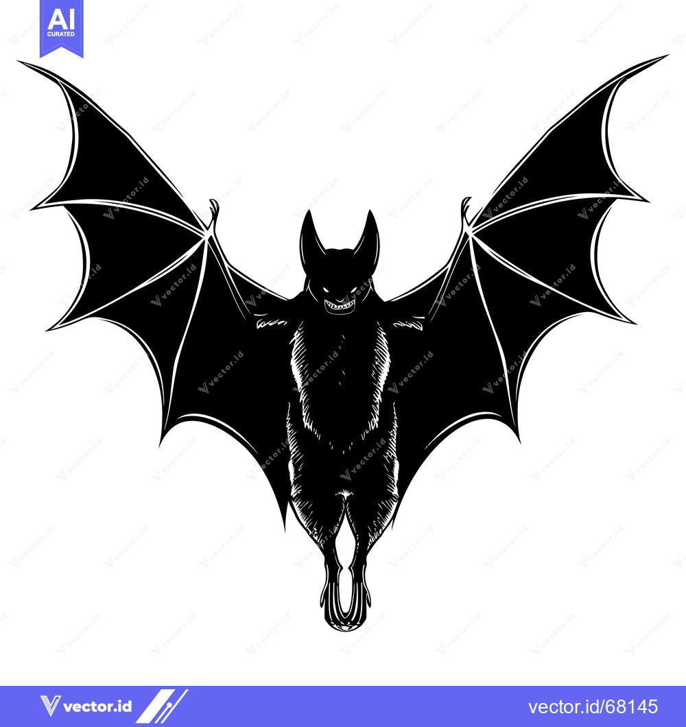 Premium Vector of A black and white silhouette of a bat with spread wings