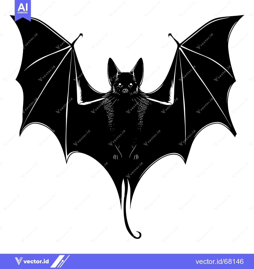 Premium Vector of Black and white silhouette of a bat with wings spread