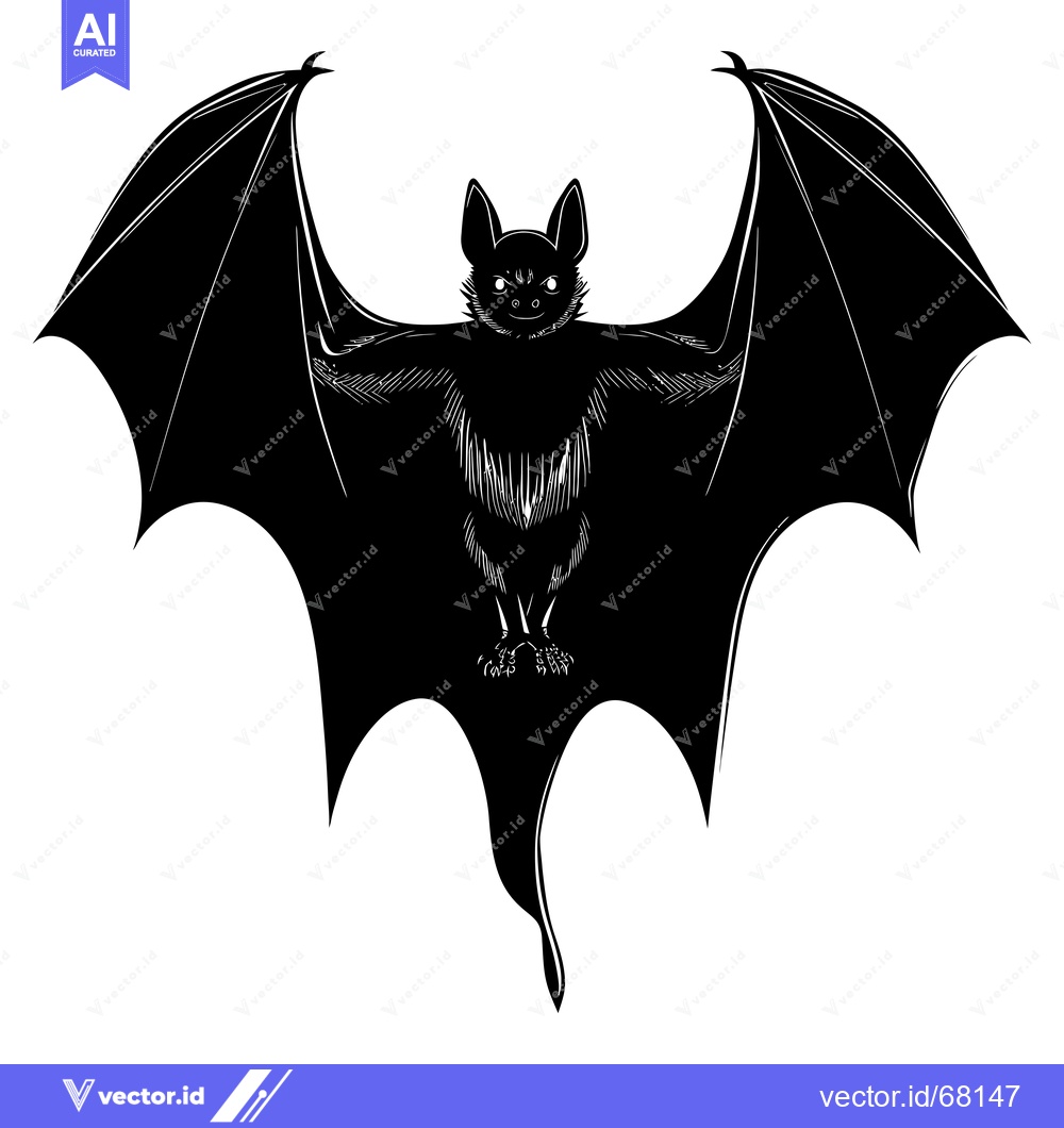 Premium Vector of Black and White Silhouette of a Bat with Spread Wings