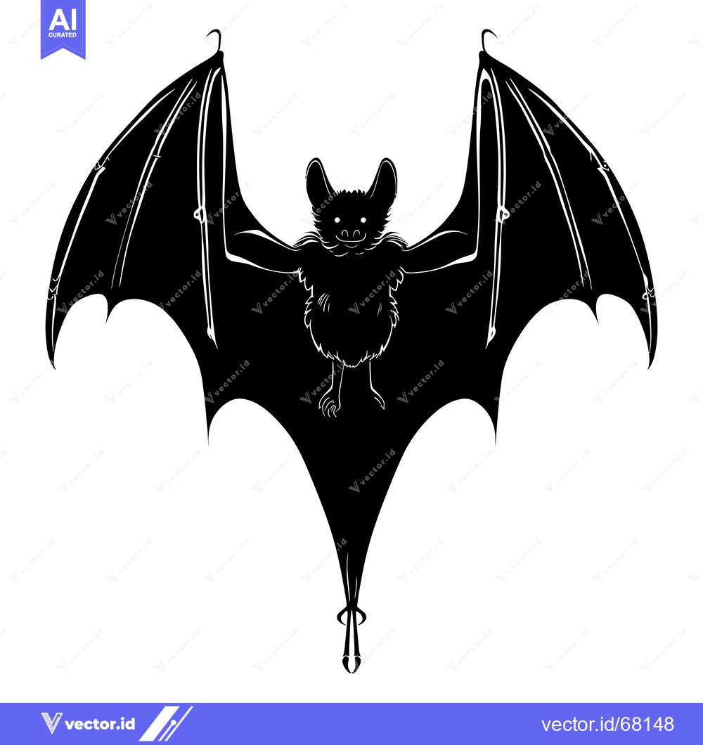 Premium Vector of Black and white silhouette of a bat with outstretched wings
