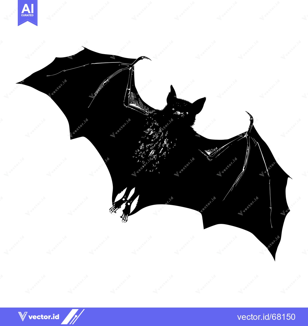 Premium Vector of Black and White Illustration of a Bat in Flight