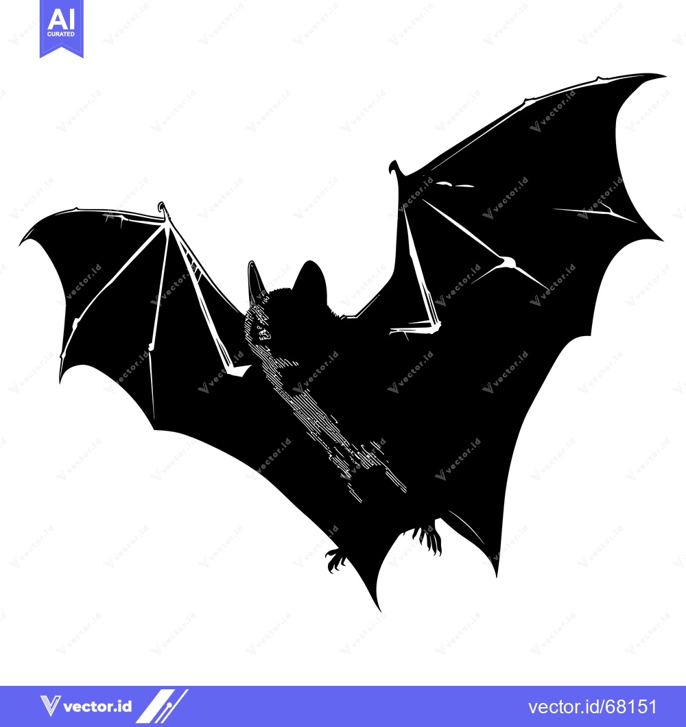 Premium Vector of Black and White Silhouette of a Bat with Outstretched Wings